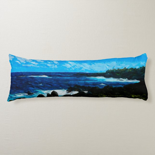 Bay On the Road to Hana Maui Abstract Body Pillow (Front)
