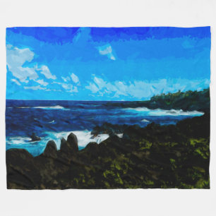 Bay On the Road to Hana Maui Abstract Fleece Blanket