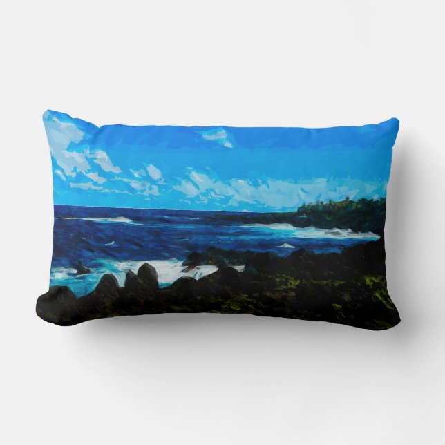 Bay On the Road to Hana Maui Abstract Lumbar Pillow (Front)