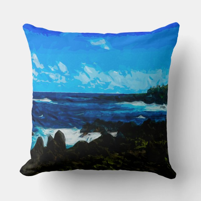 Bay On the Road to Hana Maui Abstract Throw Pillow (Front)