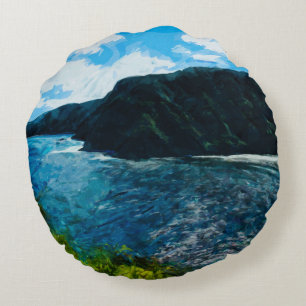 Bay On the Road to Hana Maui Hawaii Abstract Round Pillow