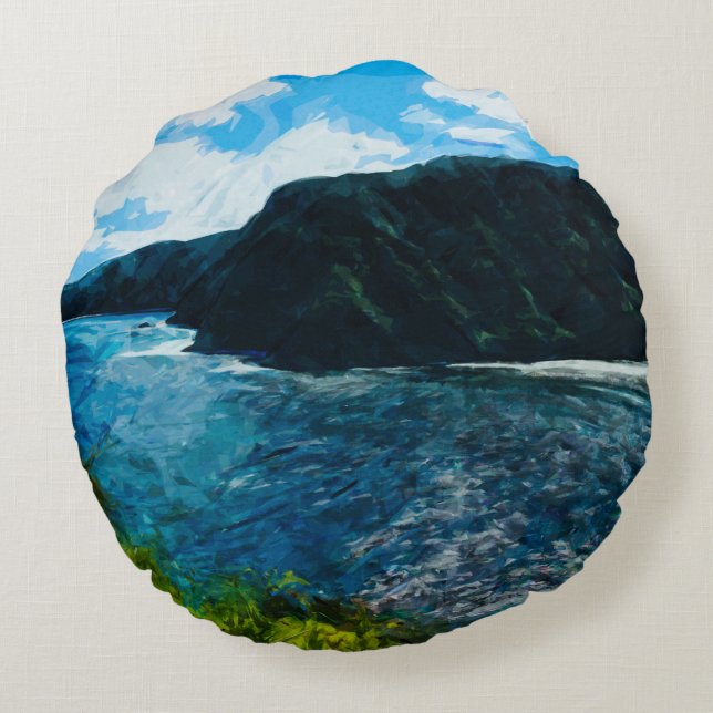 Bay On the Road to Hana Maui Hawaii Abstract Round Pillow (Back)