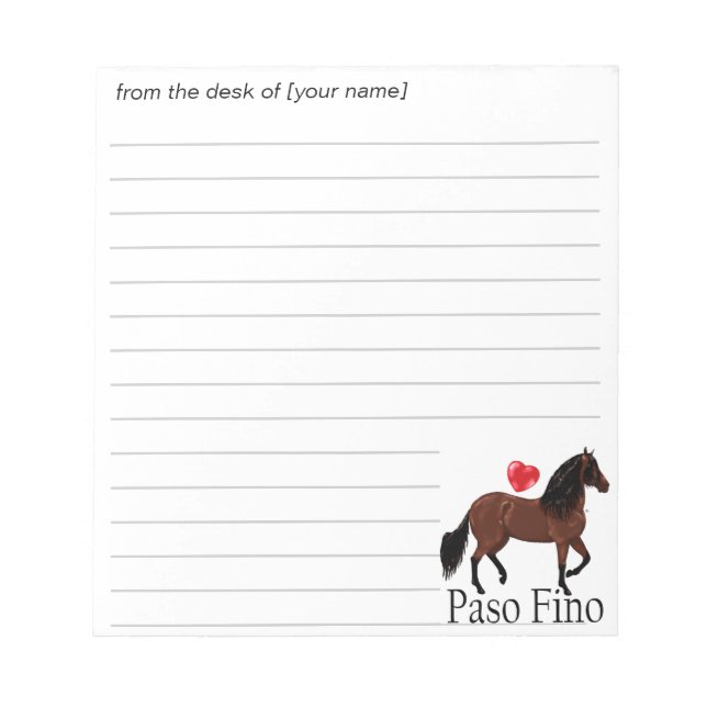 Bay Paso Fino Horse Heart Personalize It Notepad (Front)