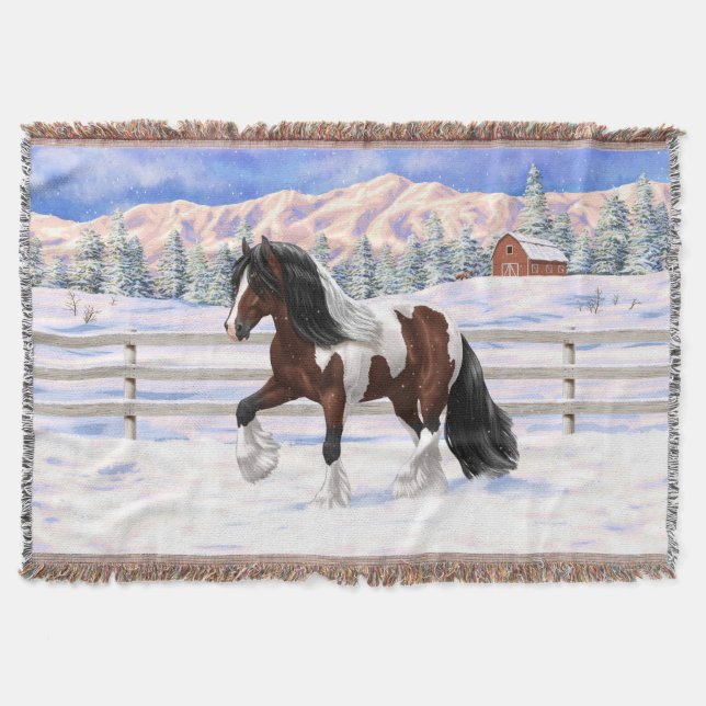 Bay Pinto Brown Skewbald Gypsy Vanner Tinker Horse Throw Blanket (Front)