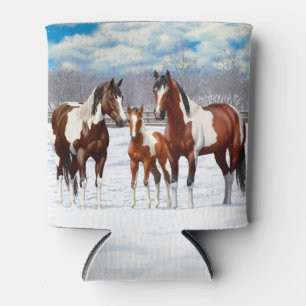 Bay Pinto Paint Horses In Winter Snow Can Cooler