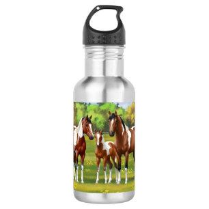 Bay Pinto Paint Quarter Horses In Summer Pasture 532 Ml Water Bottle