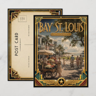 Bay St. Louis Mississippi Vintage Art Deco Golden Postcard