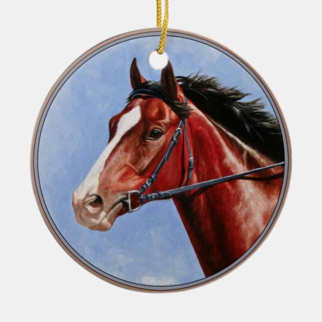 Bay Thoroughbred Race Horse Ceramic Ornament (Front)