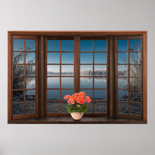 Bay Window Illusion with Flowers on the Sill  Poster