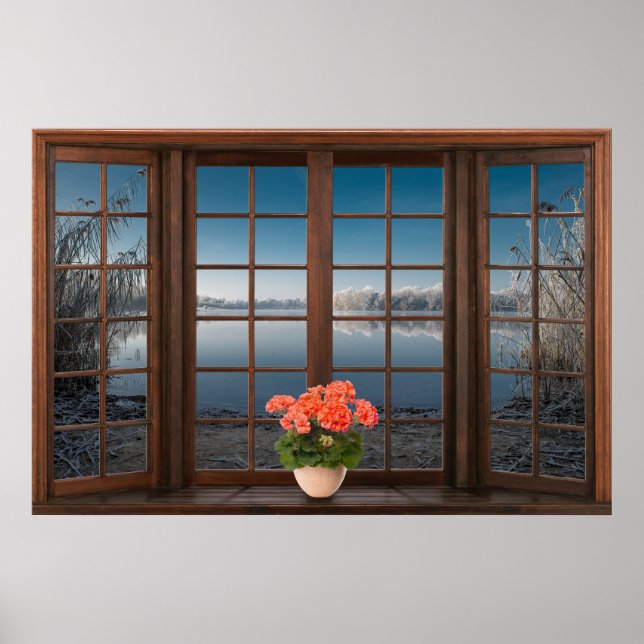 Bay Window Illusion with Flowers on the Sill  Poster (Front)