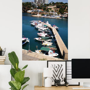 Bay with cruise boats in old city of Antalya Poster