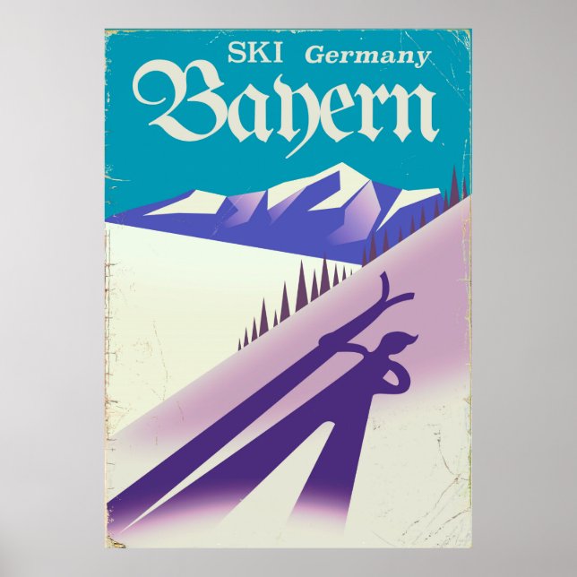 Bayern Germany vintage Ski vacation poster (Front)