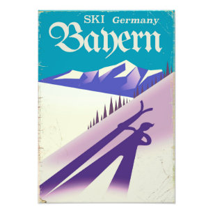 Bayern Germany vintage Ski vacation poster
