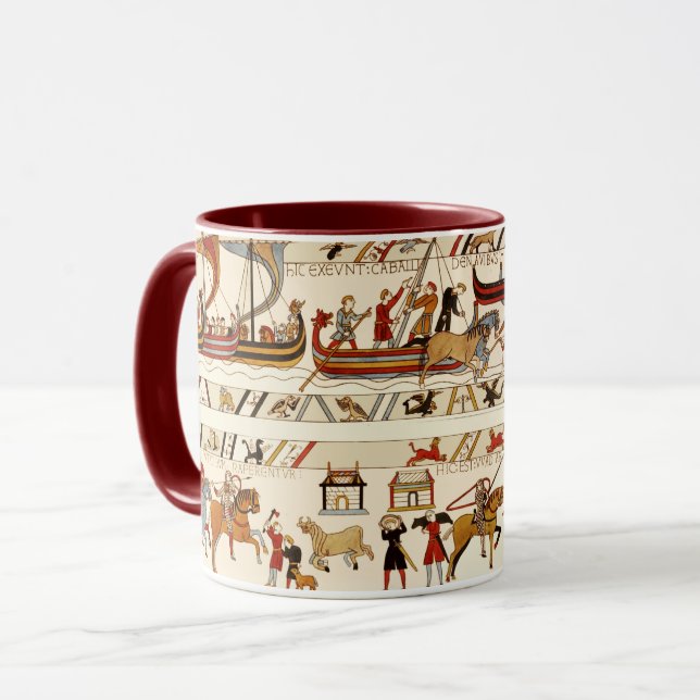 BAYEUX TAPESTRY 1066,NORMAN KNIGHTS ,VIKING SHIPS MUG (Front Left)