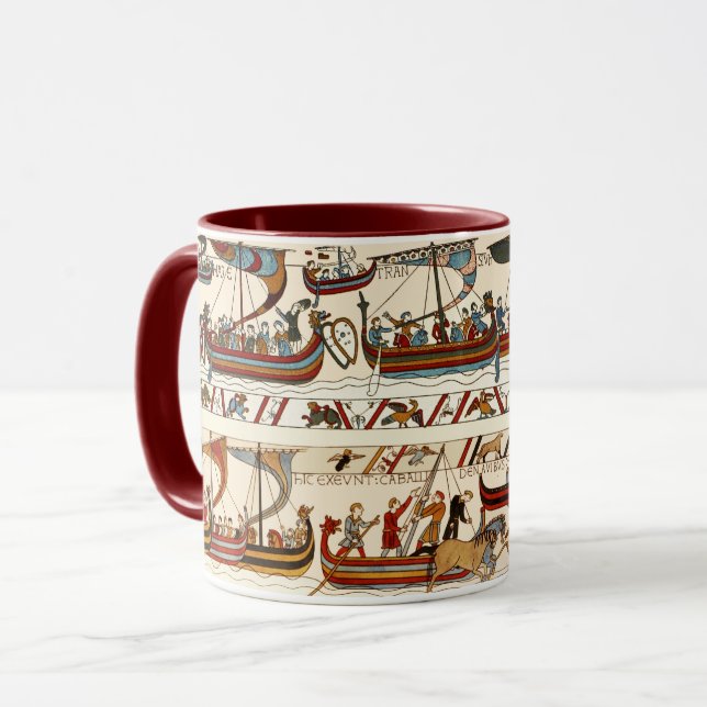 BAYEUX TAPESTRY 1066,NORMAN KNIGHTS ,VIKING SHIPS MUG (Front Left)