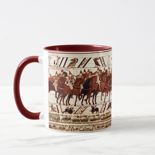 BAYEUX TAPESTRY NORMAN ARMY, KNIGHTS HORSEBACK  MU MUG (Left)