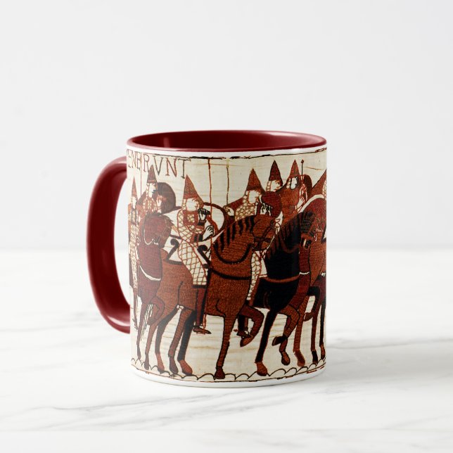 BAYEUX TAPESTRY NORMAN ARMY, KNIGHTS HORSEBACK  MUG (Front Left)