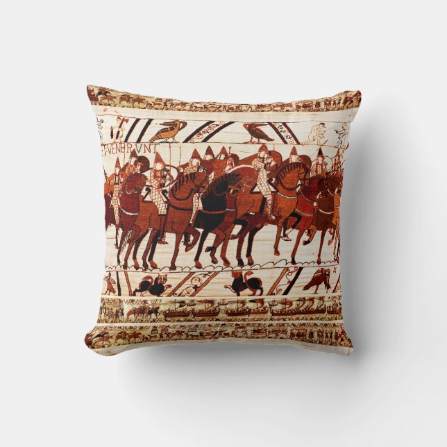 BAYEUX TAPESTRY NORMAN ARMY, KNIGHTS HORSEBACK THROW PILLOW (Front)