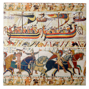BAYEUX TAPESTRY NORMAN KNIGHTS,VIKING SHIPS,ARCHER TILE