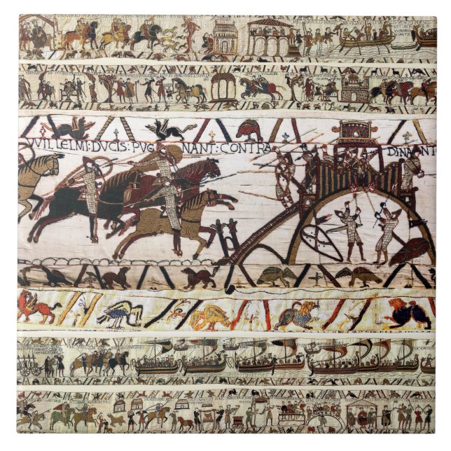 BAYEUX TAPESTRY SIEGE OF DINAN ,ATTACK TO CASTLE TILE (Front)
