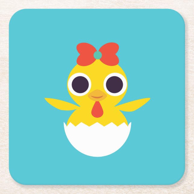 Bayla the Chick Square Paper Coaster (Front)