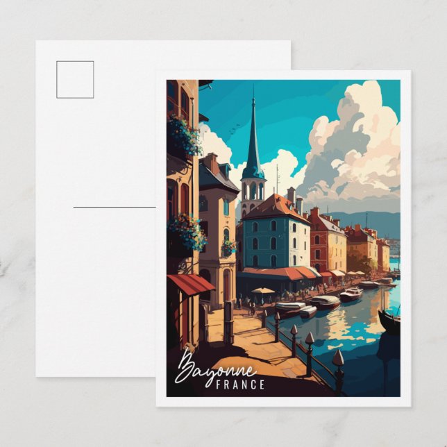 Bayonne France vintage travel illustration Postcard (Front/Back)