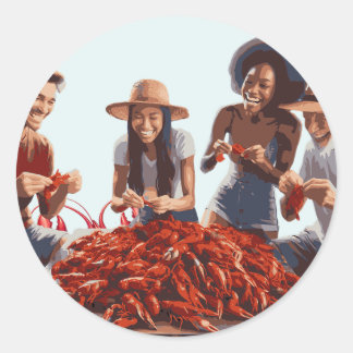 Bayou Bonds: A New Orleans Crawfish Boil and Found Classic Round Sticker