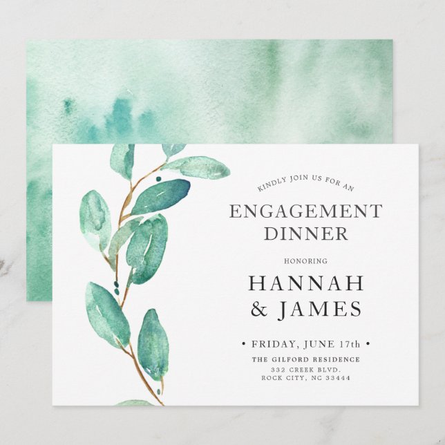 Bayou Botanicals Green Colorwash Engagement Party Invitation (Front/Back)