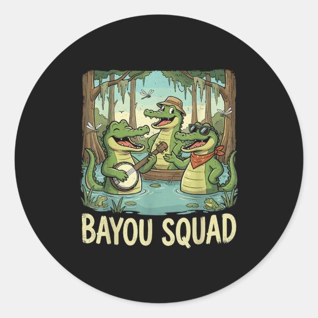 Bayou Squad Louisiana Alligator Retro Wildlife Tra Classic Round Sticker (Front)