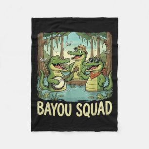 Bayou Squad Louisiana Alligator Retro Wildlife Tra Fleece Blanket