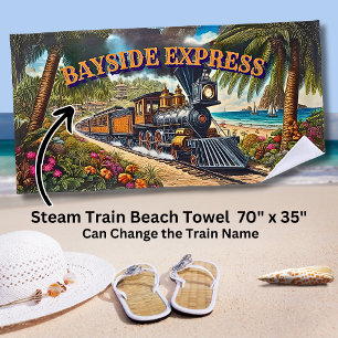 Bayside Express Steam Train at the Beach  Beach Towel