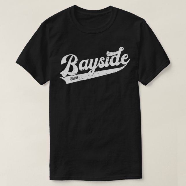 Bayside Queens NYC Typographic Distressed Design  T-Shirt (Design Front)
