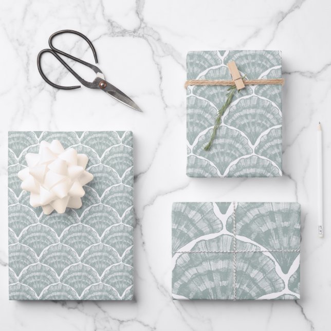 Bayside Scallop Clam Shell in seafoam green Wrapping Paper Sheet (Front)