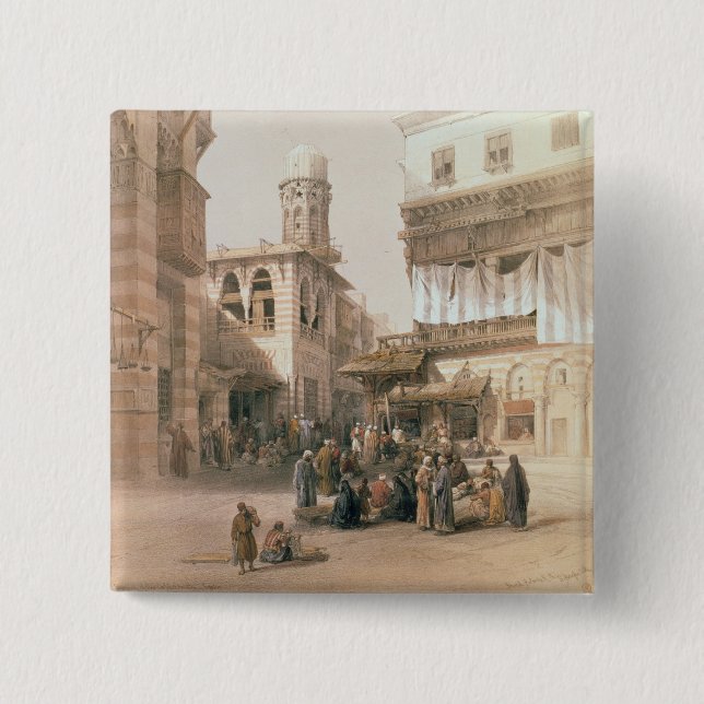 Bazaar of the Coppersmiths, Cairo, from "Egypt and 2 Inch Square Button (Front)