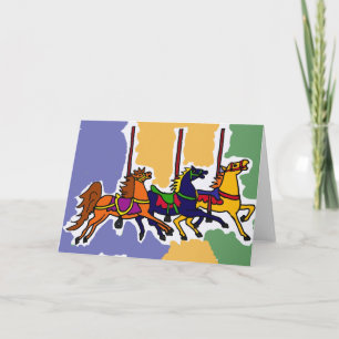 BB- Artistic Carousel Horses Folk Art Card