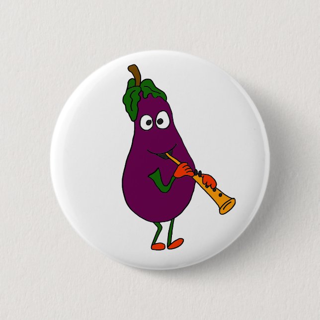 BB- Eggplant Playing Clarinet Cartoon 2 Inch Round Button (Front)