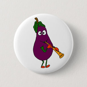 BB- Eggplant Playing Clarinet Cartoon 2 Inch Round Button