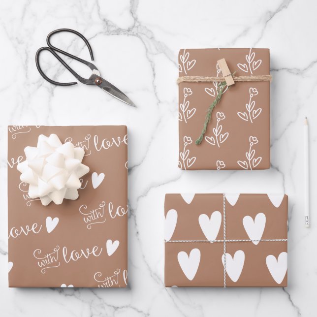 Bbeige Avec Feuilles De Papier Enveloppant L'Amour (Recto)