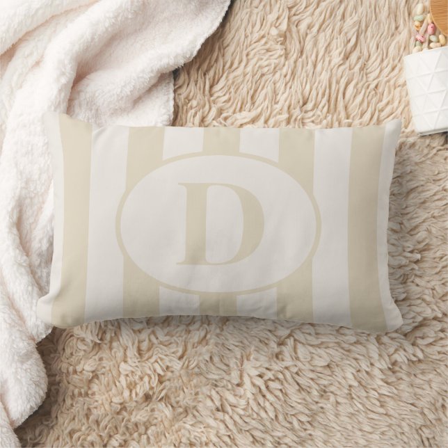 Bbeige rayé blanc Lumbar Coussin personnalisable (Couverture)