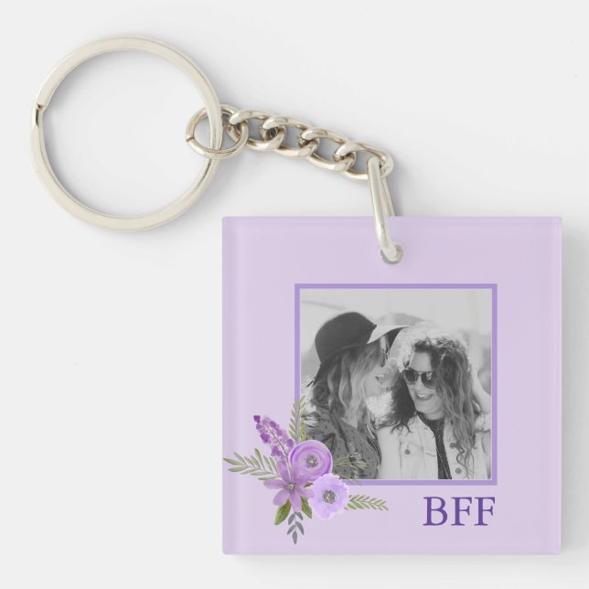  BBF - Personalized Violet Purple Lavender Flowers Keychain (Front)