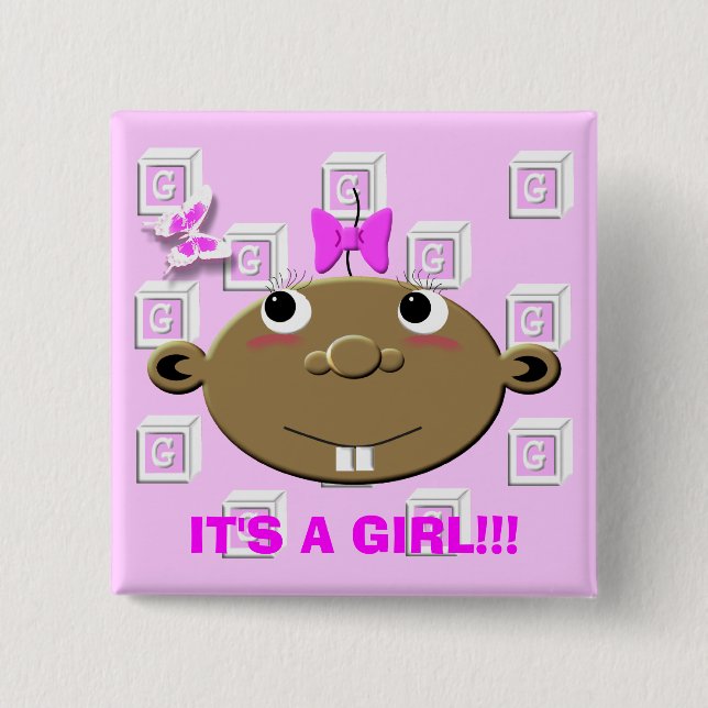 BBGBLOCKS, IT'S A GIRL!!! 2 INCH SQUARE BUTTON (Front)