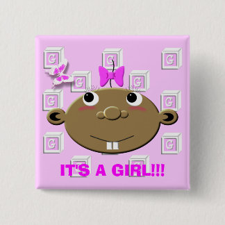 BBGBLOCKS, IT'S A GIRL!!! 2 INCH SQUARE BUTTON