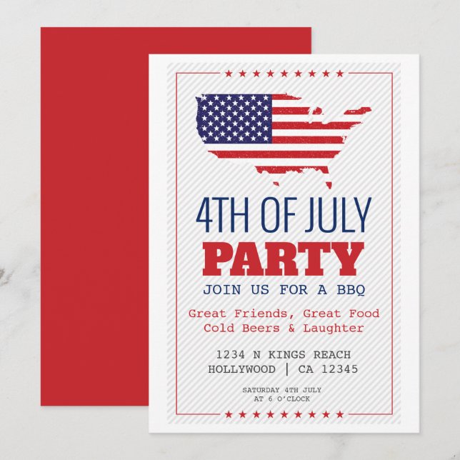 BBQ 4th of July Patriotic Party  Invitation (Front/Back)