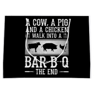 BBQ   A Cow A Pig And A Chicken Walk Into BBQ Large Gift Bag