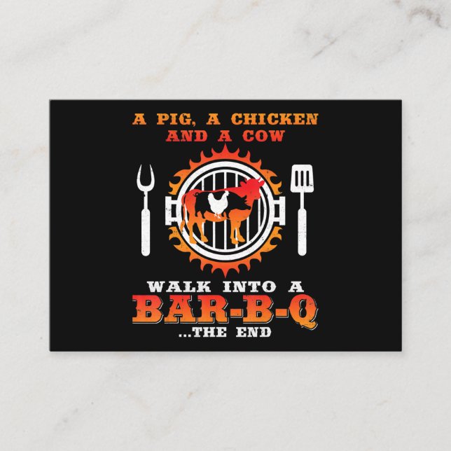BBQ | A Pig And A Chicken Walk Into A Bar BBQ Business Card (Front)