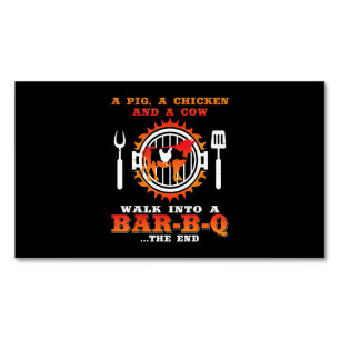 BBQ   A Pig And A Chicken Walk Into A Bar BBQ Magnetic Business Card