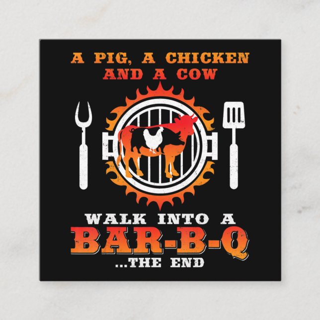 BBQ | A Pig And A Chicken Walk Into A Bar BBQ Square Business Card (Front)