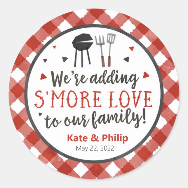 BBQ Adding Smore Love S'mores Baby-Q Baby Shower Classic Round Sticker (Front)