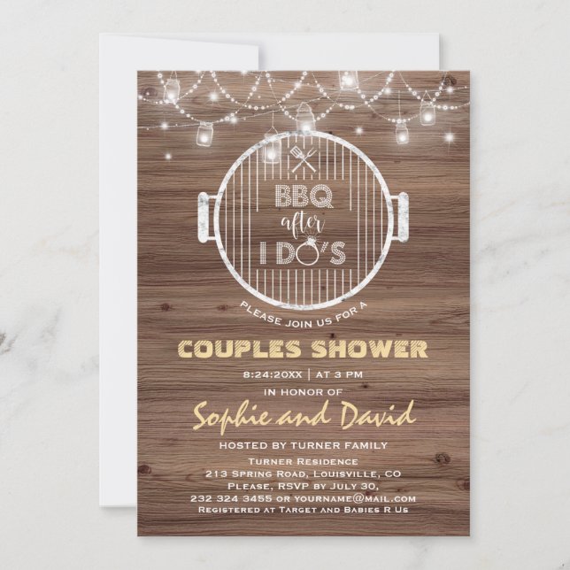 BBQ after I DO'S Old Barn String Lights Grill Invitation (Front)