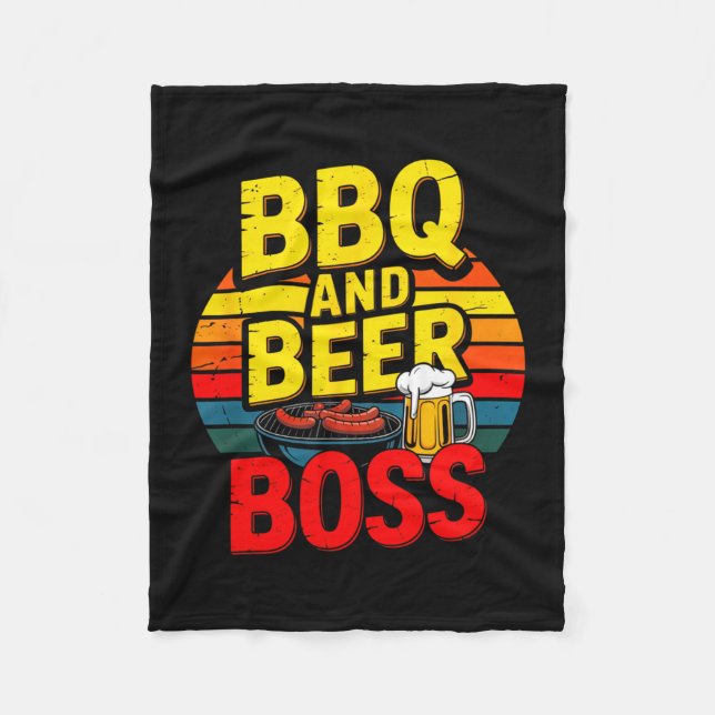 BBQ and Beer BOSS Retro Dad Fleece Blanket (Front)